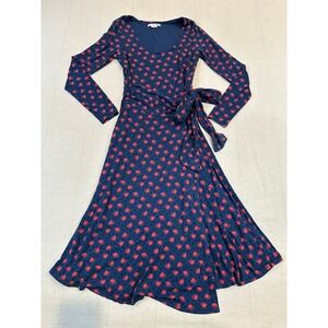 Boden | Wrap Front Dress Navy Red Floral Polka Dots | Women's Size 6L